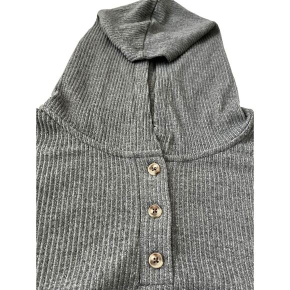 OLD NAVY LONG SLV PULL-OVER RIBBED KNIT SWEATER HOODIE, WOMENS, L, GREY-BUTTONS - Picture 2 of 10